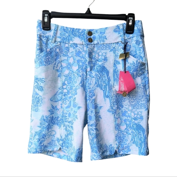 Lilly Pulitzer Luxletic Toile Me About It Bettina UPF 50+ Women's Shorts 4 NWT - Picture 1 of 15